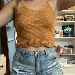 Mustard yellow woven crop top tank